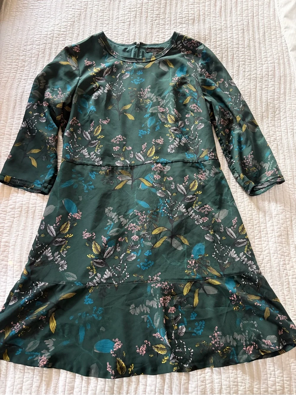 Banana Republic Emerald Green Floral Fit-and-Flare Dress